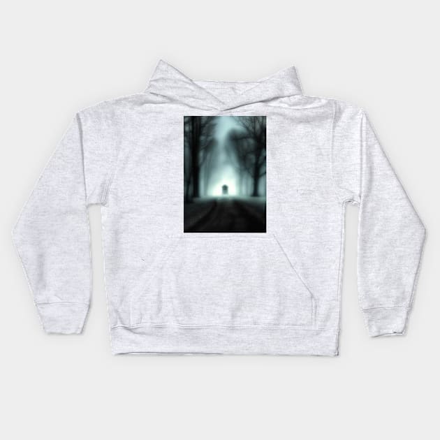 Fog horror road blurred Kids Hoodie by Laakiiart